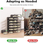 Foluck Shoe Storage Box, 15 Pack Clear Plastic Stackable Shoe Organizer for Closet, Interlocking Design for Sneakers, Foldabl