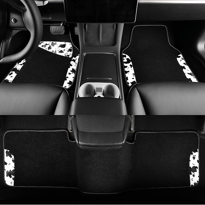 CAR PASS Waterproof Universal 3Pcs Car Floor Mats, Cow Print Car Mats Fit for SUV,Vans,sedans, Trucks,Set of Vehicles Car Car