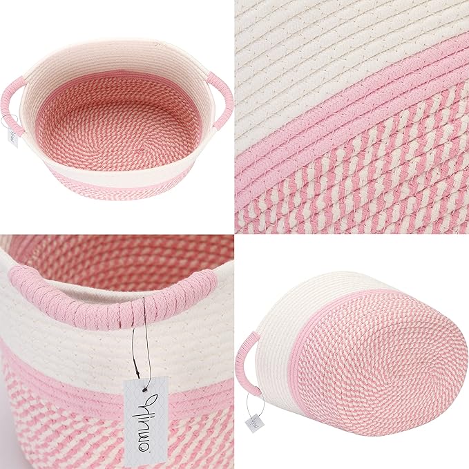Hinwo Oval Cotton Rope Storage Basket Collapsible Nursery Storage Box Container Organizer with Handles, 13 x 10 inches, Off W