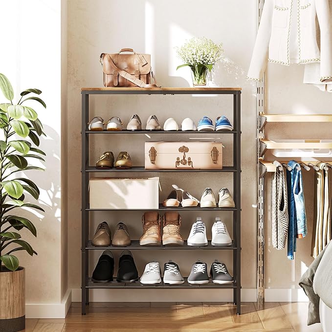 YATINEY 6-Tier Shoe Rack, Shoe Storage Organizer for Closet, Free Standing Shoe Organizer with Metal Mesh Shelves, 24 Pairs o