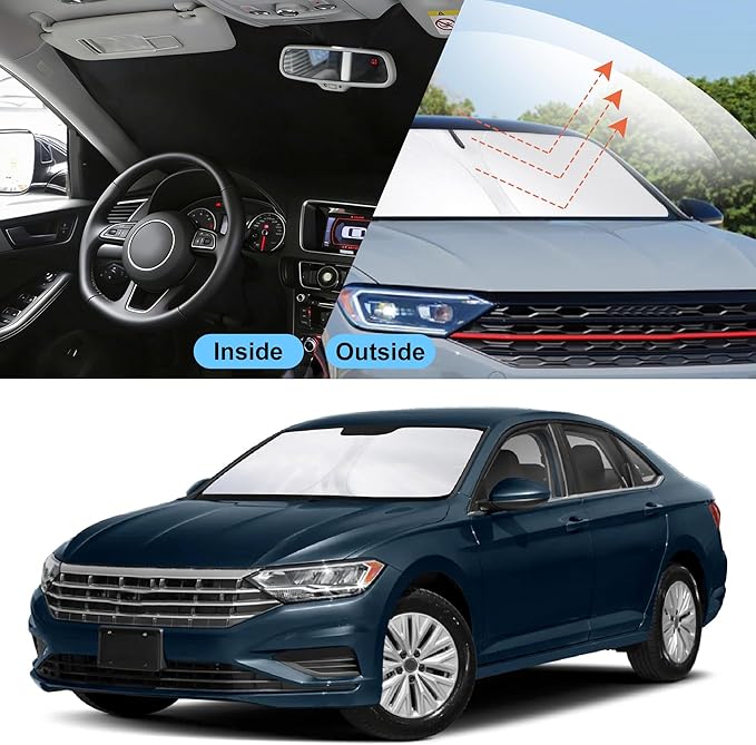 Front Windshield Sun Shade Foldable Car Front Window Sun Shade Windshield Shade Fit for 2019-2024 2025 Volkswagen VW Jetta Block UV Rays Accessories Heat Keep Cooler
