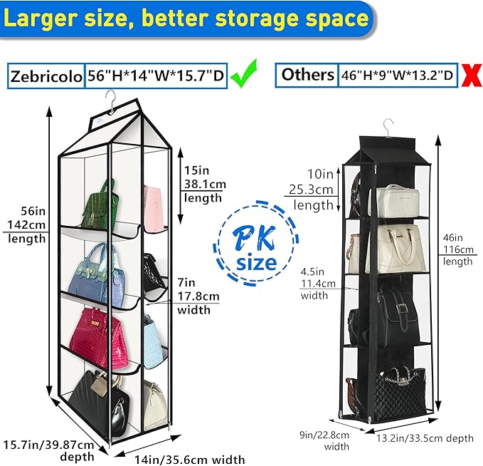 Purse Organizer for Closet, with Zippered-Dustproof, Purse Organizer, Designed for Oversized Wallets & Holds 8-16 Purses, Han