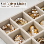 Velvet Jewelry Drawer Organizer Trays – Large Beige Stackable Jewelry Storage Inserts Set, 4-Layer Jewelry Tray Set for Earri