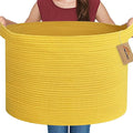 MEGASKET Extra Large Yellow Basket, 22” X 22” X 14” Cotton Rope Yellow Decor for Living Room Bedroom, Woven Basket for Blanke