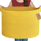 MEGASKET Extra Large Yellow Basket, 22” X 22” X 14” Cotton Rope Yellow Decor for Living Room Bedroom, Woven Basket for Blanke