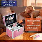 Adazzo Medicine Lock Box with 3-Digit Combination Lock – Pink Lockable Storage Box for Medication, Small Lock Box for Valuabl