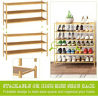 BMOSU 3-Tier Bamboo Extended Shoe Rack Premium Stackable Shoe Shelf Storage Organizer for Hallway Closet Living Room Entryway