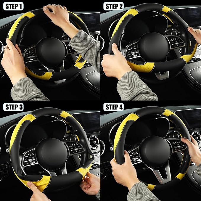 Microfiber Leather Steering Wheel Cover Large for Ford F150 F250 F350 RAM 4Runner Tacoma Tundra Range Rover Model X Model S, 