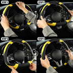 Microfiber Leather Steering Wheel Cover, Breathable, Anti Slip, 13.5 inch to 14 inch, Black with Yellow