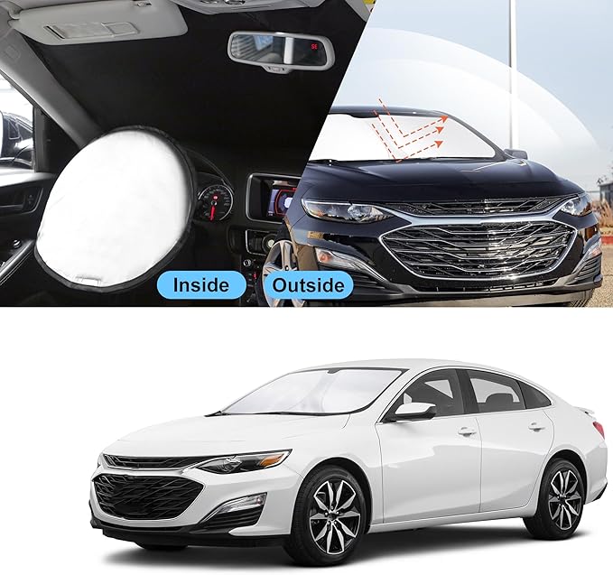 TINGLU Sun Shade for Chevrolet/Chevy Malibu 2016-2025 2026 Accessories Windshield Sun Shade Window Shade UV Rays Protection Sun Visor Cover with Steering Wheel Sunshade Storage Bag