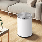 Mbillion Small Trash Can with Swing Lid 4 Gallons/ 15 Liter, Mini Trash Can with lid, Stainless Steel Cylindrical Garbage Can for Home and Office Bathroom Bedroom, for Ground and Desktop White