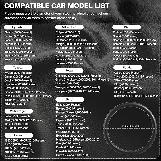 【2025 Model】 Breathable Soft Leather Car Steering Wheel Cover for Men Women, Non-Slip, Comfortable,Universal 15 inches Steeri