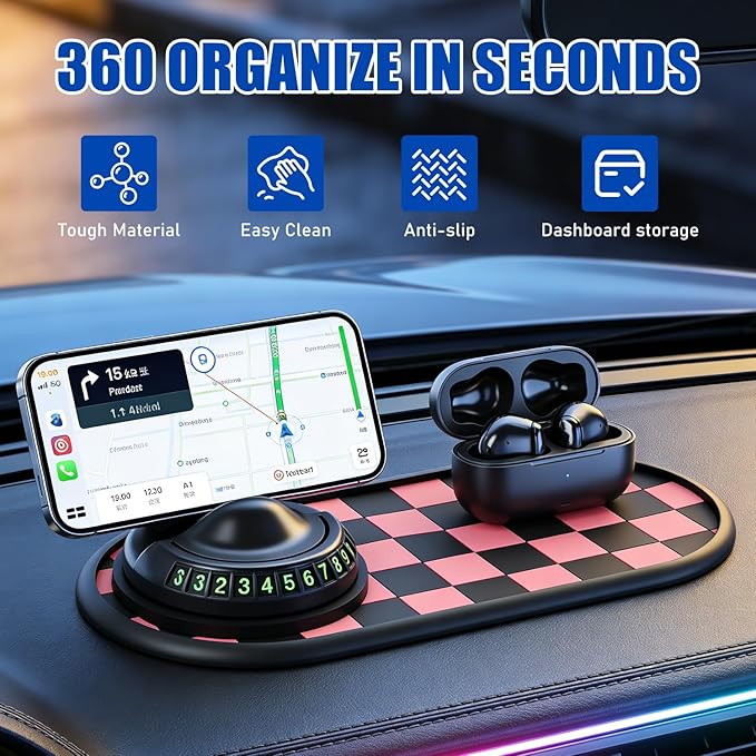 Mobile Phone Bracket Anti-Slip Mat, Multifunction Car Dashboard Mat with Temporary Parking Number, Universal Anti-Slip Car Da