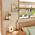 Rattan Shelf Set of 2, 9.8''Natural Wood Rattan Shelf with Wicker Decor, Boho Wall Decor Small Floating Shelves for Plant Fig