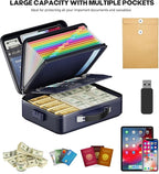 Fireproof Document Box, Hard Case Highly Flame-Resistant Fire Proof Waterproof File Organizer with Lock, Portable Fire Safe f
