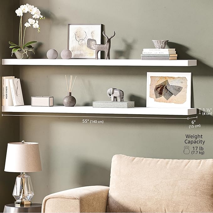 Ballucci Floating Shelves, 55" Wood Wall Shelf Set of 2, with Invisible Brackets for Bathroom, Living Room, Bedroom, Kitchen,