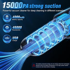 Car Vacuum Cleaner, 15000Pa Handheld Cordless Rechargeable Wet & Dry Vacuum, 120W High Power for Car, Pet, Home, Office Clean