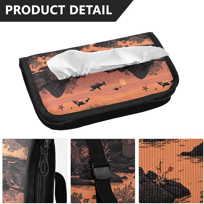 Car Tissue Holder Car Visor Organizer Tissue Box Holder for Car Sun Visor Organizer with Car Vehicle Accessories Essentials Interior for Women Men Orange Orca Starfish Rock Sun