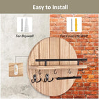 Nekon Key Holder Wall Mount, 11.8 Inch Key Rack with Shelf and 6 Key Hooks, Rustic Key and Mail Organizer, Circular Wooden Ke