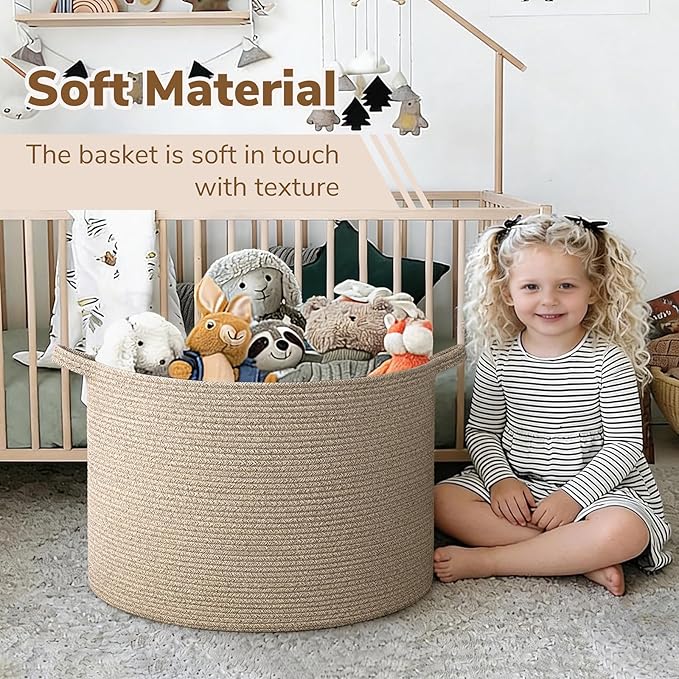 INDRESSME 115L Extra Large Woven Blanket Baskets for Storage, Toy Organizers and Storage Rope Baskets for Boys Girls Kids，Bur