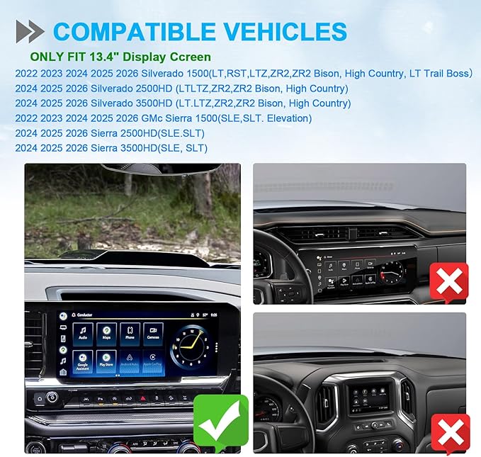 EDBETOS Center Console Dashboard Organizer Compatible with 2022-2024 2025 2026 Chevy Silverado/GMC Sierra 1500,(24-26) 2500HD/3500HD Accessories Dash Storage Insert Tray, Fit 13.4-inch Screen Only