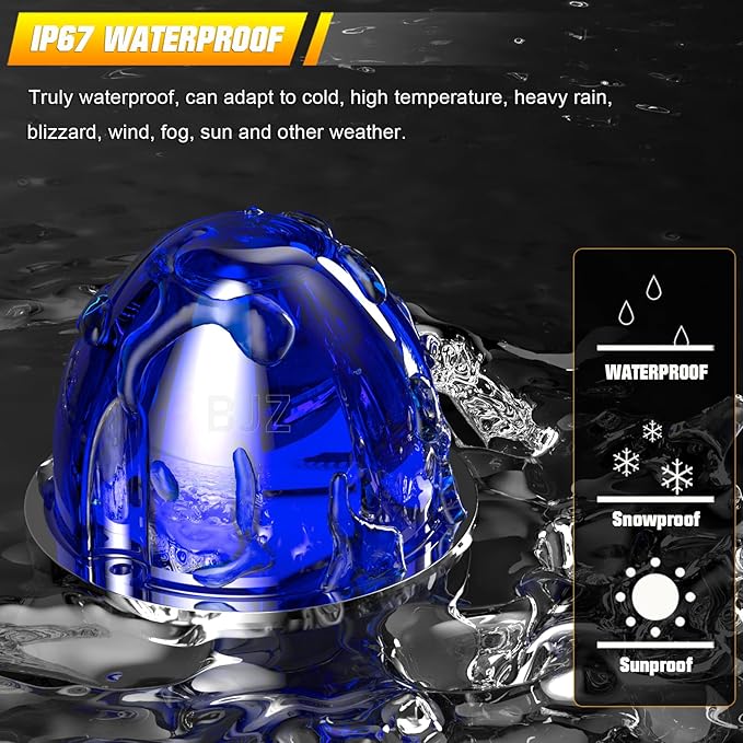 BJZ 4Pcs Blue Watermelon LED Strobe+Constant Marker Lights Dual Function Watermelon-Shaped Side Marker Clearance Tail Top Cap Roof Lights for Trailer Truck Semi-Trailer Heavy-Duty Truck Bus Van