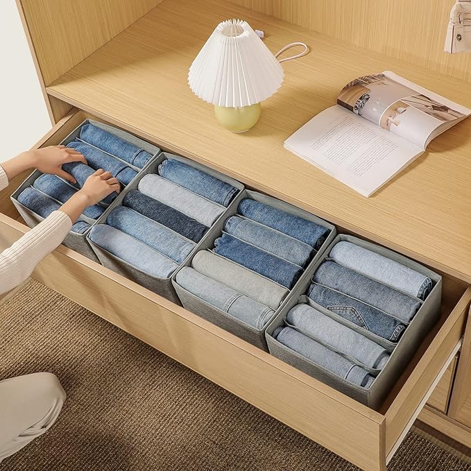 Jeans Drawer Organizers for Clothing, 5 Compartment Wardrobe Storage Box, Washable Clothes Organizer for Folded Clothes, Jean