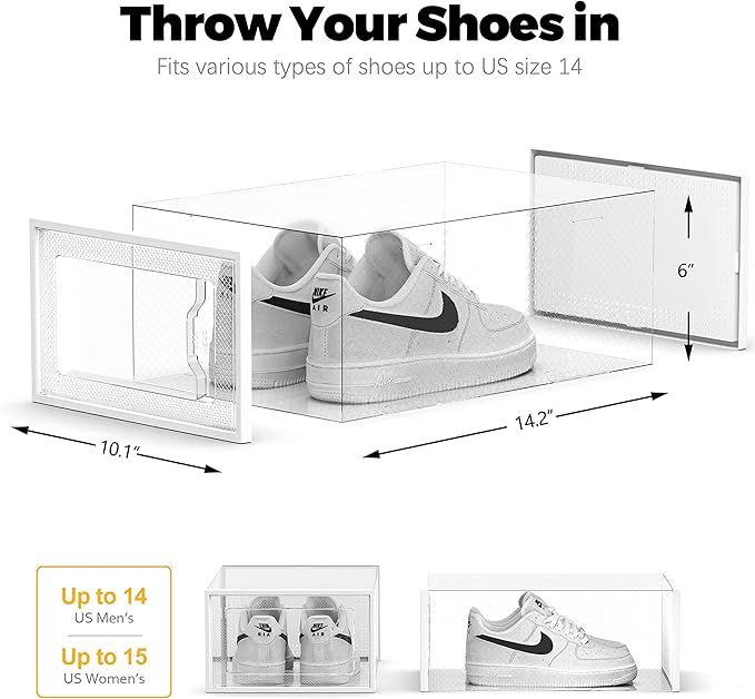 SEE SRPING XX-Large Shoe Storage Box Fit Size 14, Clear Plastic Stackable Shoe Organizer for Closet, Shoe Rack Sneaker Contai