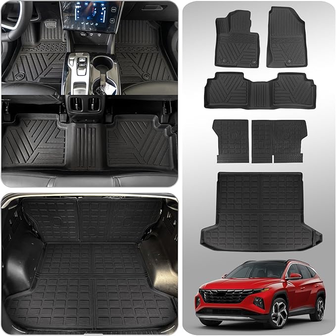 Floor Mats Compatible with 2022-2025 2026 Hyundai Tucson Trunk Mat Cargo Liner Cargo Mat TPE All Weather Back Seat Cover Protector 2024 Tucson Accessories(Floor Mats+Backrest Mats+Trunk Mat)