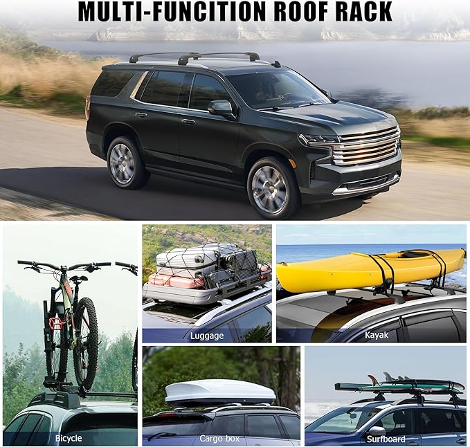 330LBS Lockable Roof Rack Cross Bars Fit for 2021 2022 2023 2024 2025 2026 Chevy Tahoe Suburban Yukon Escalade, Aluminum Crossbars Cargo Racks Rooftop Luggage Canoe Kayak
