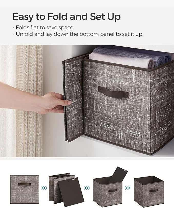 SONGMICS Storage Cubes, 13-Inch Non-Woven Fabric Bins with Double Handles, Set of 6, Closet Organizers for Shelves, Foldable,