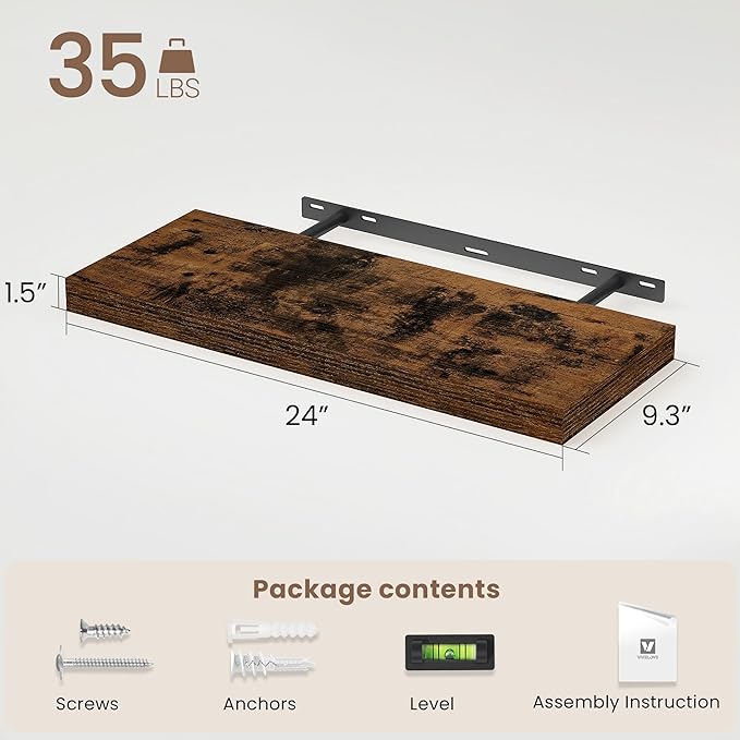 Vivelove Floating Shelves for Wall Mounted, 24 Inch Bathroom Shelves, Display Shelf for Living Room Kitchen Bedroom Office Fa