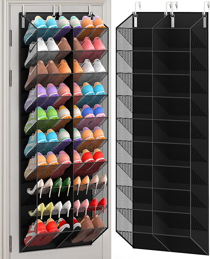 UVIAHOMI 30 Pairs Over the Door Shoe Organizer, Breathable Mesh Pocket Hanging Shoe Storage for Closet, 10-Tier Door Shoes Ra