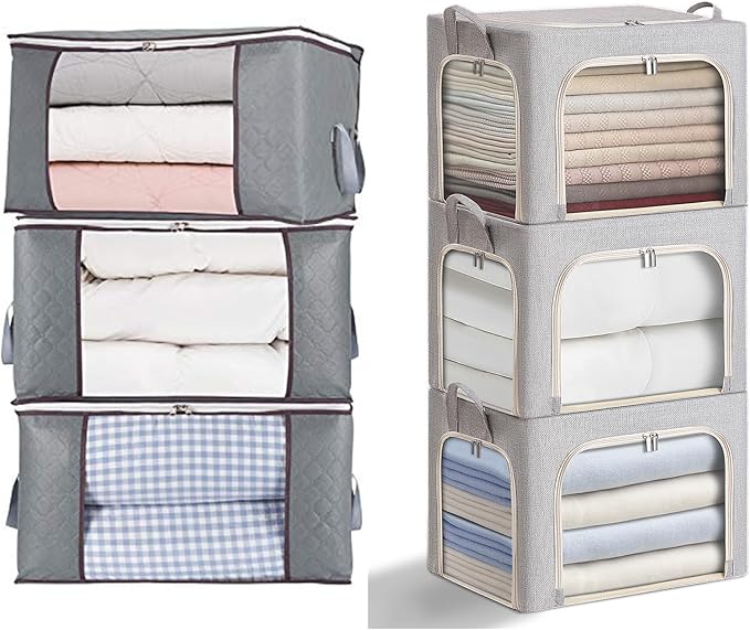 combocube 3 Pack Comforter Storage Bag and 3 Pack Clothes Storage Bins