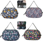 Foldable Reusable Tote Bags - Thickened 210D Nylon Waterproof Grocery Shopping Bag with Zipper & Adjustable Strap