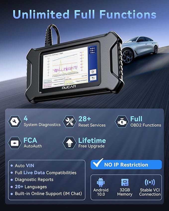 MUCAR CS90 OBD2 Scanner Diagnostic Tool with 28+ Reset Services, Oil/EPB/SAS/BMS/Injector, ABS Bleeding, Throttle Relearn, ABS