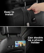 Car Hooks for Headrest, 2Pcs Seat Back Storage Hook Luxurious Leather 100% Metal Multifunctional Car Hanger & Holder for Heatrest, Seat, Bag, Purse (Black)