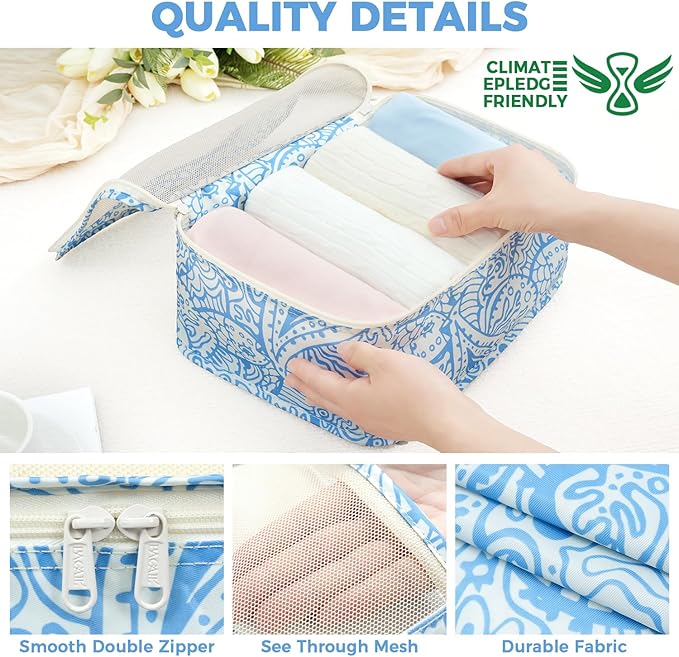 BAGAIL 9 Set Packing Cubes with Packing List Luggage Packing Organizers for Travel Accessories (Blue paisley)
