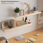 Vivelove Natural Wood Floating Shelves 36”，8 inch Deep Floating Shelf with Invisible Brackets, Unfinished Wall Shelves for Li