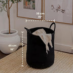 OrganiHaus Large Black Woven Laundry Basket w/Handles 52L, Rope Dirty Clothes Hamper, Blanket Basket for Living Room, Baby La