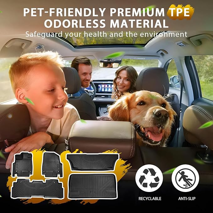 Powerty Floor Mats for Honda Odyssey 2026 2025-2018 Mini Passenger Van Car Mats, All Weather TPE Custom 1st 2nd & 3rd Rows Floor Liner and Cargo Liner Honda Odyssey Accessories (Floor Mats+Trunk Mat)