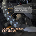 PINCTROT XL Size 17.5-18 in Race Grip Steering Wheel Cover for Semi Truck, Fits RV, Big Rig Trucker, 18 Wheeler and Classic Cars, Anti-Slip Silicone Perforated Design 17.5-18 Inch (Racing Silver)