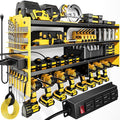 POKIPO Large Power Tool Organizer Wall Mount with Charging Station,4 Layer Heavy Duty Metal Storage Rack Loads 600lbs with 8 