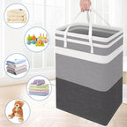 BlissTotes 3-Pack Laundry Basket, Freestanding＆Waterproof Laundry Hamper, Collapsible Tall Clothes Hamper with Easy Carry Han