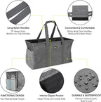 BALEINE Extra Large Utility Tote Bag with Wire Frame for Storage (Gray, 22''x12''x10'')