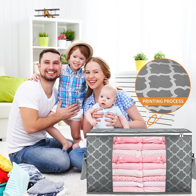 90 L Large Storage Bag Clothes Storage Organizer with Durable Handles for Closet Storage, Comforter, Blanket, Clothing, Beddi