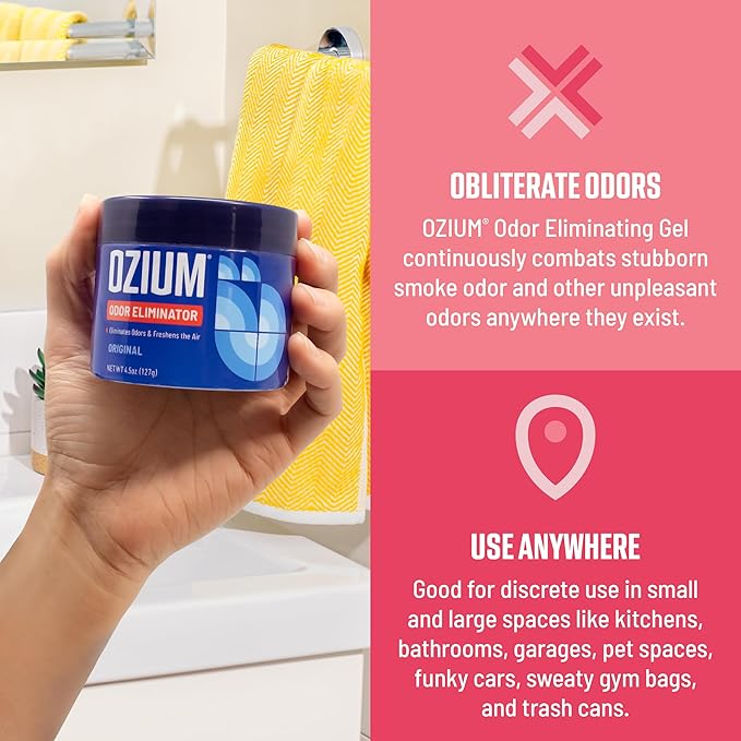 Ozium Odor Eliminating Gel - 4.5oz Air Freshener Alternative for Smoke, Pets, and Musty Odors - Long Lasting Odor Remover for