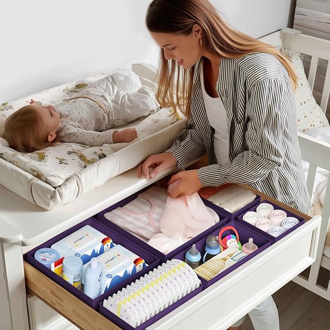 DIMJ Drawer Organizer Clothes - 24 Pack Closet Drawer Organizer Bins for Baby Clothes Storage, Fabric Dresser Organizer for N