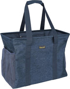 BALEINE Extra Large Utility Tote Bag with Reinforced Wire Frame, Reusable Grocery Bag for Shopping, Picnic (Blue, 16.5''x14''x10'')