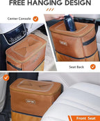 HOTOR 3 Gallons Car Trash Can, Ultra Large Capacity Organizer and Storage with Adjustable Straps & Magnetic Snaps, Waterproof Car Accessory for Interior Car Stuff Storage, Brown